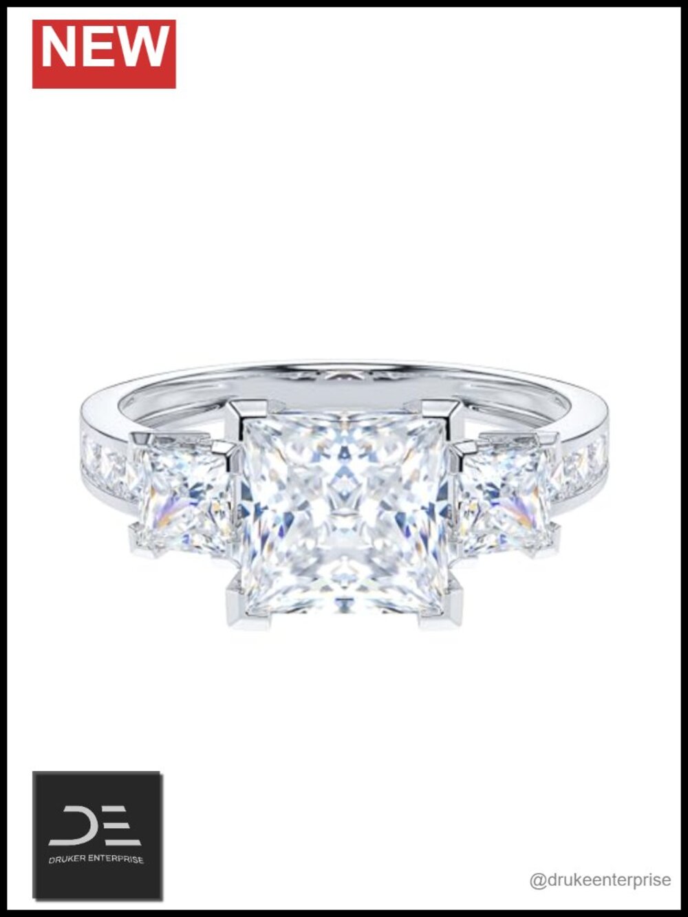 14k White Gold Moissanite Three Stone Engagement Ring 2CT